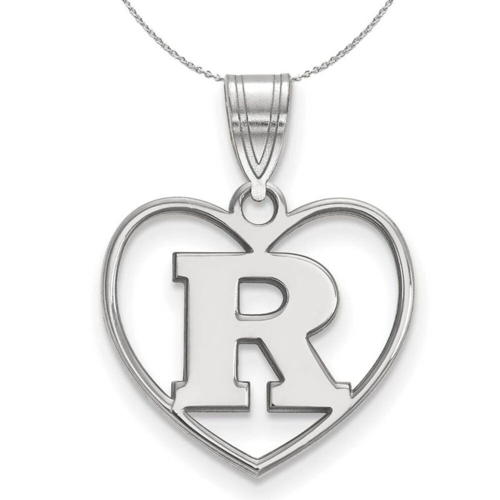 Sterling Silver Rutgers Initial R Heart Necklace - 24 Inch